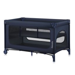 Patut pliant, lionelo, jasmin easy fold, pana la 15 kg, usor de pliat, cu doua nivele, cu saltea ergonomica t25, cu intrare laterala cu fermoar, 2 roti cu frana, 123 x 67 cm, conform cu en 716, 0-36 luni, albastru