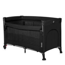 Patut pliant multifunctional, lionelo, ellen, cu laterala culisanta, nivel suplimentar, intrare laterala cu fermoar, 2 roti, saltea pliabila si geanta de transport incluse, 0- 36 luni, pana la 15 kg, 120x60 cm, conform cu en 716, negru