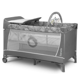 Patut pliant, lionelo, flower, cu doua nivele, cu arcada, geanta transport, masuta de infasat, bara cu jucarii, fereastra laterala, 120x60 cm, conform cu standardele europeane de securitate en 716 si en12221, gri