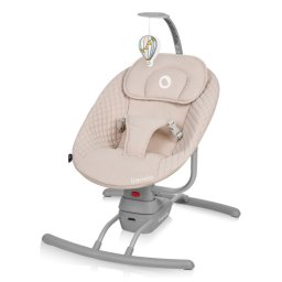 Leagan, lionelo, rio, electric, cu 3 viteze de leganare, cu 8 melodii, cu telecomanda, cu husa detasabila, cu perna detasabila, centura in 3 puncte, pana la 9 kg, bej