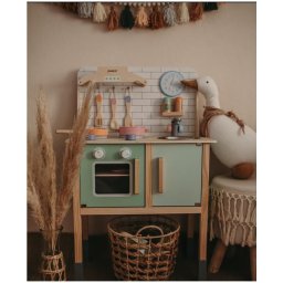 Bucatarie copii lemn, joueco, lemn certificat fsc, cu accesorii, reglabila pe inaltime, 86x56 cm, 3 ani+, multicolor