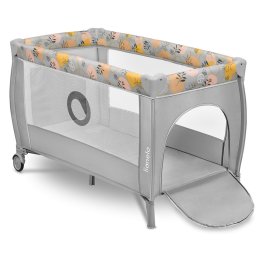 Patut pliant, lionelo, stefi plus, cu doua nivele, cu intrare laterala cu fermoar, 2 roti, 120 x 60 cm, conform cu standardul european de securitate en 716, roz/galben
