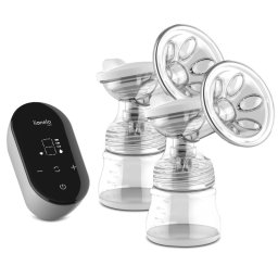 Pompa dubla de san, lionelo, electrica, cu 9 nivele de aspiratie, 5 moduri de masaj, afisaj led, imita suptul natural al copilului, functionare pana la 90 min, silentioasa, fara bpa, include 2 recipiente de 150 ml si 2 pungi, cablu usb, husa, alb/gri