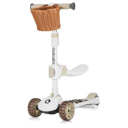 Trotineta, lionelo, franky, multifunctionala, pliabila, pana la 50 kg, bicicleta cu 3 roti si trotineta de echilibru, ghidon reglabil, sezut detasabil, roti cu led, conform cu en71, en62115, 12 luni+, bej
