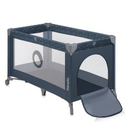 Patut pliant, lionelo, stefi, cu un nivel, cu intrare laterala cu fermoar, 2 roti, 120x60 cm, conform cu standardul european de securitate en 716, albastru