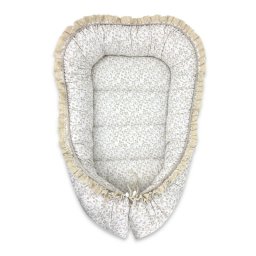 Cosulet bebelus, miminu, premium, pentru dormit, baby nest 55 x 75 cm, cu volanase si dantela, husa 100% bumbac, din bumbac certificat oeko tex standard 100, meadow