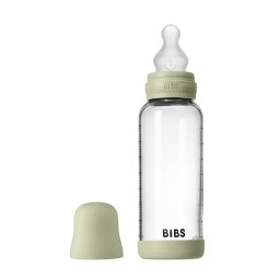 Bibs - set complet biberon din sticla anticolici cu tetina din silicon, flux mediu, 240 ml, sage