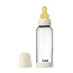 Bibs - set complet biberon din sticla anticolici cu tetina din latex, flux mediu, 240 ml, ivory