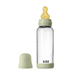 Bibs - set complet biberon din sticla anticolici cu tetina din latex, flux mediu, 240 ml, sage