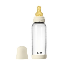 Bibs - set complet biberon boheme din sticla anticolici cu tetina din latex, flux mediu, 240 ml, ivory