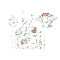Set micutul bucatar, miminu, cu sort, o boneta si accesoriu pentru vase calde, din bumbac certificat oeko tex standard 100, lulu natural
