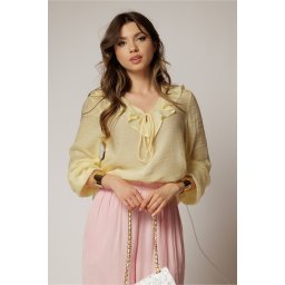 Bluza dama galbena din bumbac si volanase cu snur la bust