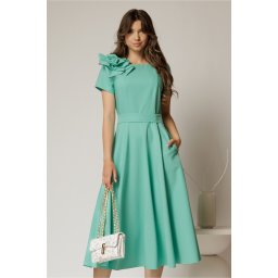 Rochie DY Fashion verde clos cu trandafir la umar si cordon detasabil