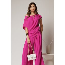 Bluza dama fucsia cu croi lejer si brosa fixa la decolteu