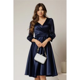 Rochie DY Fashion midi bleumarin din tafta cu maneci din voal cu lurex
