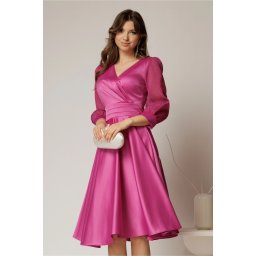 Rochie DY Fashion midi fucsia din tafta cu maneci din voal cu lurex