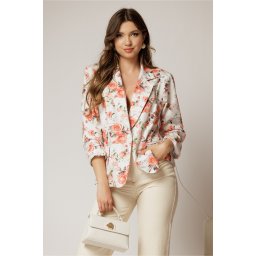 Sacou dama alb cu imprimeu floral oranj