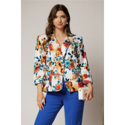 Sacou dama alb cu imprimeu floral albastru rosu
