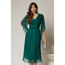 Rochie midi verde din matase clos si decolteu V