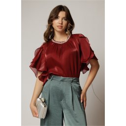 Bluza DY Fashion bordo din voal peliculizat cu maneci suprapuse
