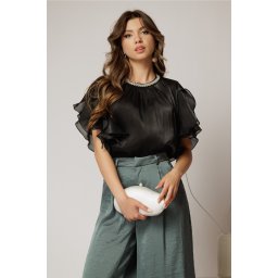 Bluza DY Fashion neagra din voal peliculizat cu maneci suprapuse