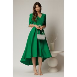 Rochie DY Fashion verde asimetrica cu maneci lalea si aplicatie pe talie