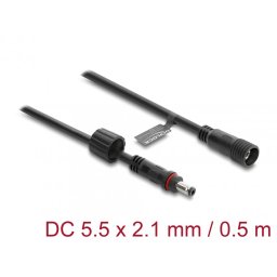 Cablu prelungitor alimentare 5.5 x 2.1mm T-M waterproof 0.5m Negru, Delock 66320