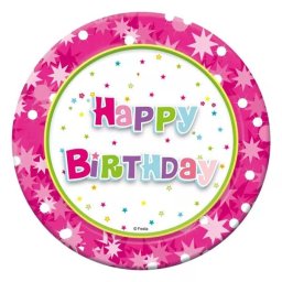 Set de 6 farfurii din carton cu inscripție Happy Birtday - pink