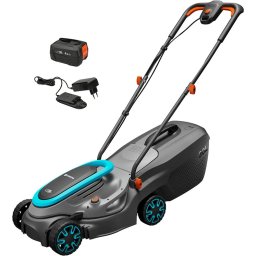 GARDENA Cordless Lawnmower PowerMax 32/18V P4A Ready-To-Use Set, 18V (black/grey, Li-Ion battery 4.0Ah, POWER FOR ALL ALLIANCE)