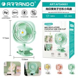 Mini Ventilator Portabil, Flippy, Model Compact si Portabil, Alimentare USB 5V, Flux de Aer Racoritor, Utilizare Usoara si Confort in Zilele Calduroase, Ideal pentru Birou, Camera, Masina, Calatorii si Vara, 17.5 x 13.6 cm, Verde Deschis