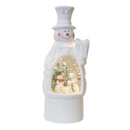 Decoratiune de Craciun, Flippy, Model Om de Zapada, Felinar Glob cu Iluminare LED si Efect Zapada, 27 x 12 x 11.5 cm, Alb