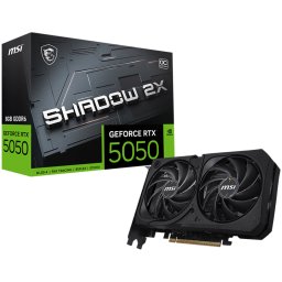 MSI Video Card NVIDIA GeForce RTX 5050 8G SHADOW 2X OC, 8GB GDDR6, 128-bit, 2602 MHz Boost, 2560 CUDA Cores, PCIe 5.0 (x8), 3x DP 2.1b, HDMI 2.1b, RAY TRACING, Dual Fan, 130W TDP, 8-pin PCIe Power, G-SYNC, 2-Slot, 3Y