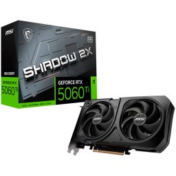 MSI Video Card NVIDIA GeForce RTX 5060 Ti 8G SHADOW 2X OC PLUS, 8GB GDDR7, 128-bit, 2617 MHz Boost, 4608 CUDA Cores, PCIe 5.0 (x8), 3x DP 2.1b, HDMI 2.1b, RAY TRACING, Dual Fan, 180W TDP, 8-pin PCIe Power, G-SYNC, 2-Slot, 3Y