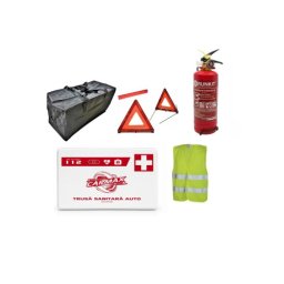 Kit siguranta auto complet cu stingator, geanta, vesta si 2 triunghiuri