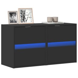 Comode TV de perete cu lumini LED, 2 buc., negru, 41x31x45 cm GartenMobel Dekor