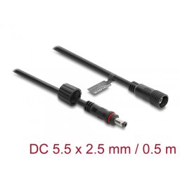 Cablu prelungitor alimentare 5.5 x 2.5mm T-M waterproof 0.5m Negru, Delock 67385