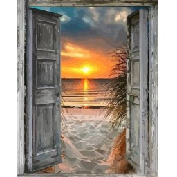 Set pictura pe numere, cu sasiu, Usa catre mare, 40x50 cm