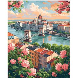 Set pictura pe numere, cu sasiu, Budapesta inflorita, 40x50 cm