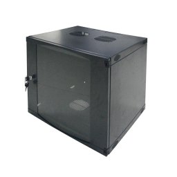 CABINET 19" LOGILINK 9U 540x450mm, fixare pe perete, Flatpack (dezasamblat), Black, usa sticla cu blocare, otel 1.2mm, sarcina maxima 30Kg, "W09F64B