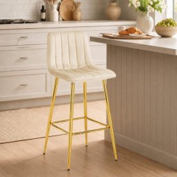 Scaun de bucatarie/bar, Artool, Pozza, catifea bej deschis, picioare metal auriu, 43x49x102 cm