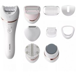 Epilator umed si uscat Philips BRE740/10, 9 accesorii, 32 pensete, utilizare fara fir, 2 setari viteza, opti-light, discuri ceramice, Argintiu