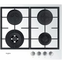 Plita incorporabila Whirlpool GOFL 629/WH, Gaz, 4 arzatoare, 1 arzator cu flacara dubla, MultiStep, Gratare fonta, 60 cm, Alb