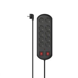 Prelungitor Power Strip, 10-Way, Overvoltage Protection, Two Switches, 2 m, black
