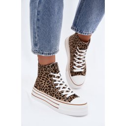 Teniși de damă cu platformă și imprimeu leopard, model high-top
