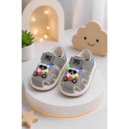 Sandalute gri cu luminite pentru super bebelusi - Ursulet