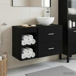 Set de mobilier pentru baie 2 pcs Stejar Negru Lemn prelucrat GartenMobel Dekor