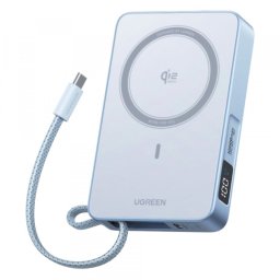 Baterie Externa Wireless UGREEN MagFlow PB773 (65958B), 10000mAh, 25W, PD + FQI, 1 x QI - 2 x USB-C, Albastra