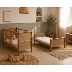 Patut din lemn masiv, transformabil pentru bebe si junior, noble vintage, 140 x 70 cm