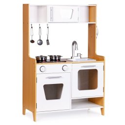 Bucatarie din lemn pentru copii cu lumini, sunete si accesorii metalice
