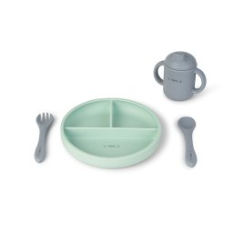 Set diversificare bebelusi, silicon alimentar premium, 4 piese , farfurie sectionata, lingurita, furculita, cana , , œfood fun, mint